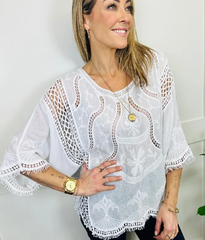 White Crochet Lace Blouse