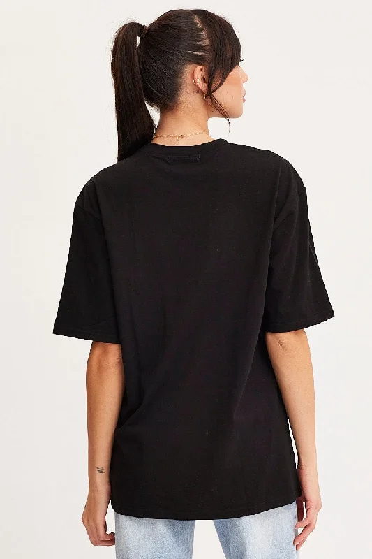 Black Graphic T Shirt Short Sleeve Embroided