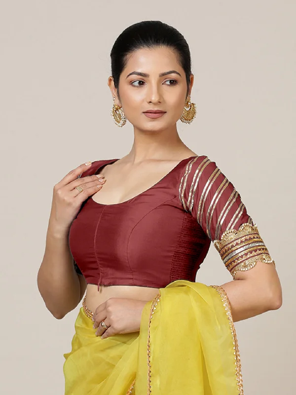 Anisha x Tyohaar | Elbow Sleeves Saree Blouse in Auburn Red