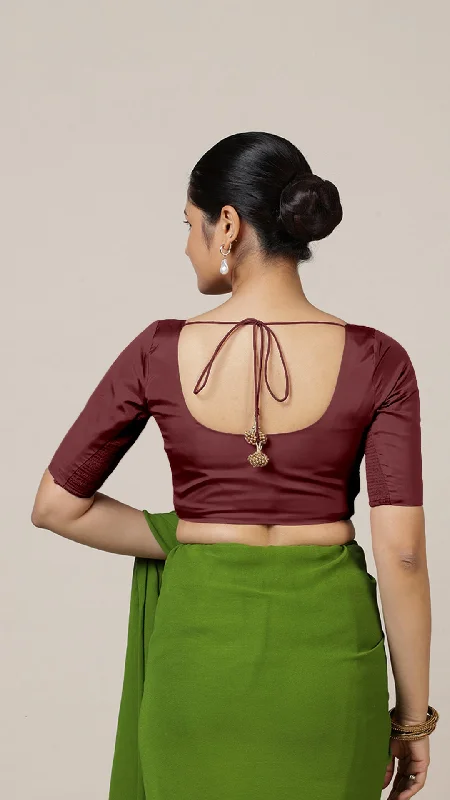 Anisha x Rozaana | Elbow Sleeves Saree Blouse in Burgundy