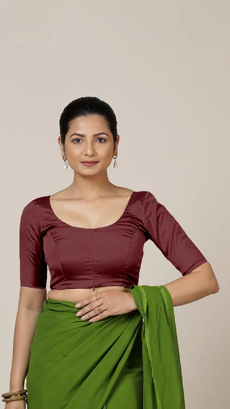 Anisha x Rozaana | Elbow Sleeves Saree Blouse in Burgundy