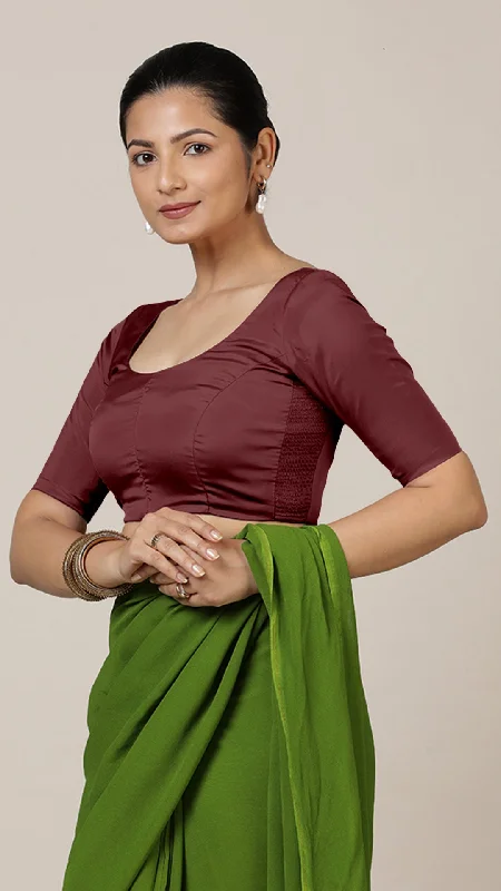 Anisha x Rozaana | Elbow Sleeves Saree Blouse in Burgundy