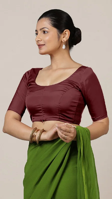 Anisha x Rozaana | Elbow Sleeves Saree Blouse in Burgundy