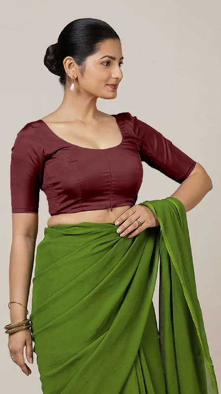 Anisha x Rozaana | Elbow Sleeves Saree Blouse in Burgundy