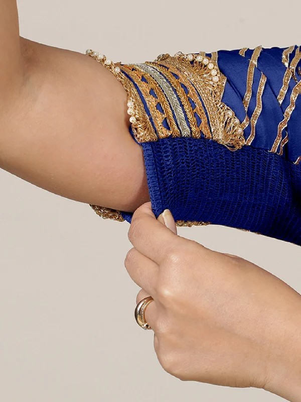 Anisha x Tyohaar | Elbow Sleeves Saree Blouse in Cobalt Blue