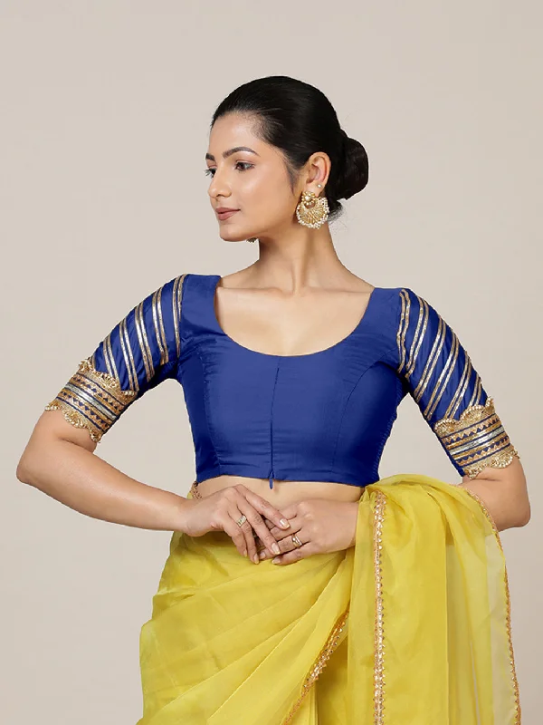 Anisha x Tyohaar | Elbow Sleeves Saree Blouse in Cobalt Blue