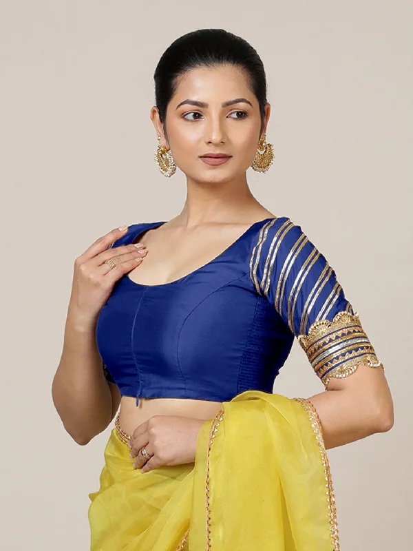 Anisha x Tyohaar | Elbow Sleeves Saree Blouse in Cobalt Blue