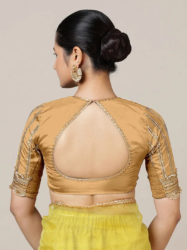 Aziza x Tyohaar | Elbow Sleeves Saree Blouse in Gold