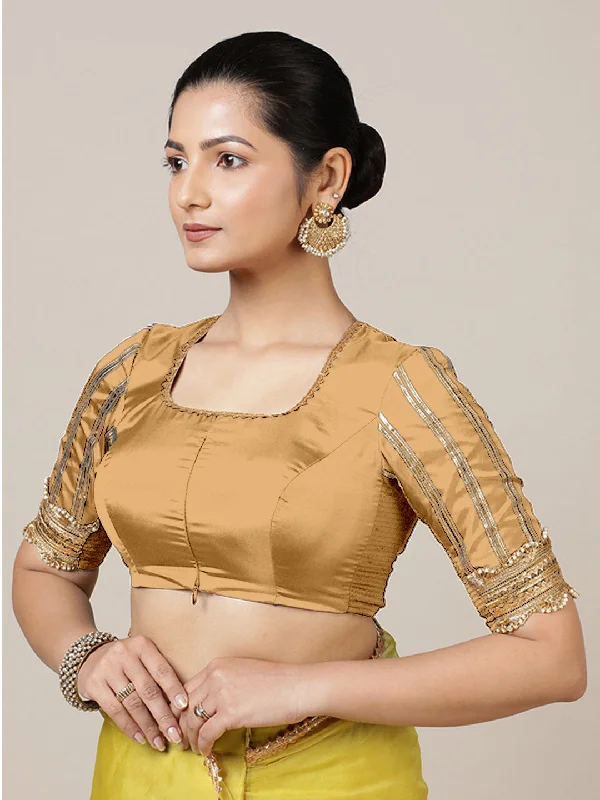 Aziza x Tyohaar | Elbow Sleeves Saree Blouse in Gold