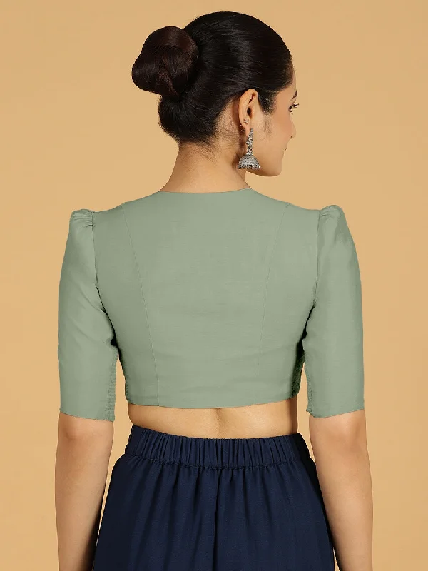 Shravani x Rozaana | Puff Sleeves Saree Blouse in Mint Green