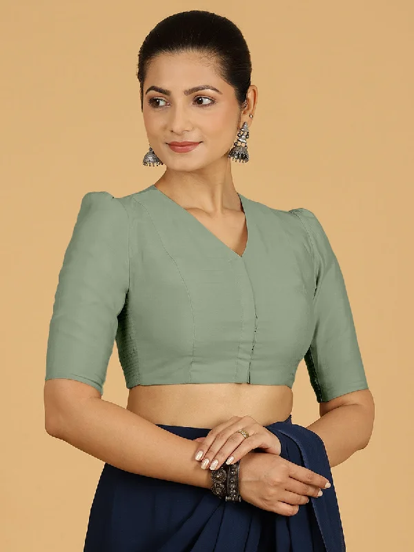 Shravani x Rozaana | Puff Sleeves Saree Blouse in Mint Green