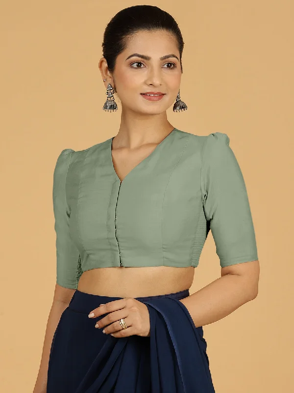 Shravani x Rozaana | Puff Sleeves Saree Blouse in Mint Green