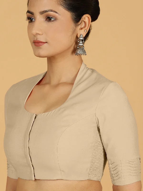 Salma x Rozaana | Elbow Sleeves Saree Blouse in Oyster Grey