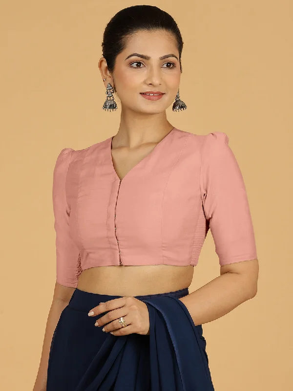 Shravani x Rozaana | Puff Sleeves Saree Blouse in Sea Pink