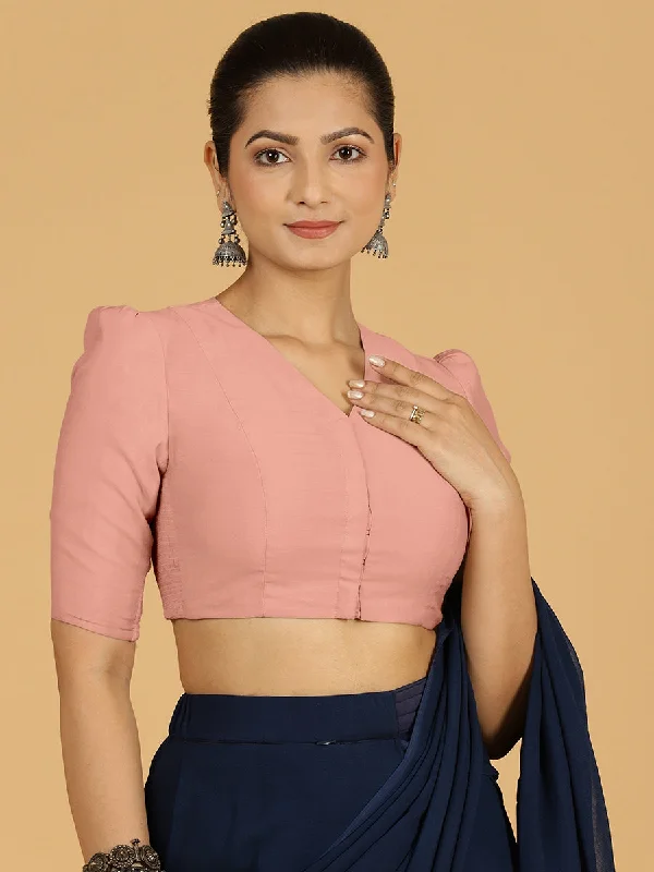 Shravani x Rozaana | Puff Sleeves Saree Blouse in Sea Pink