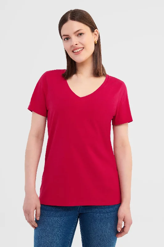 T-shirt encolure en V en coton - Femme