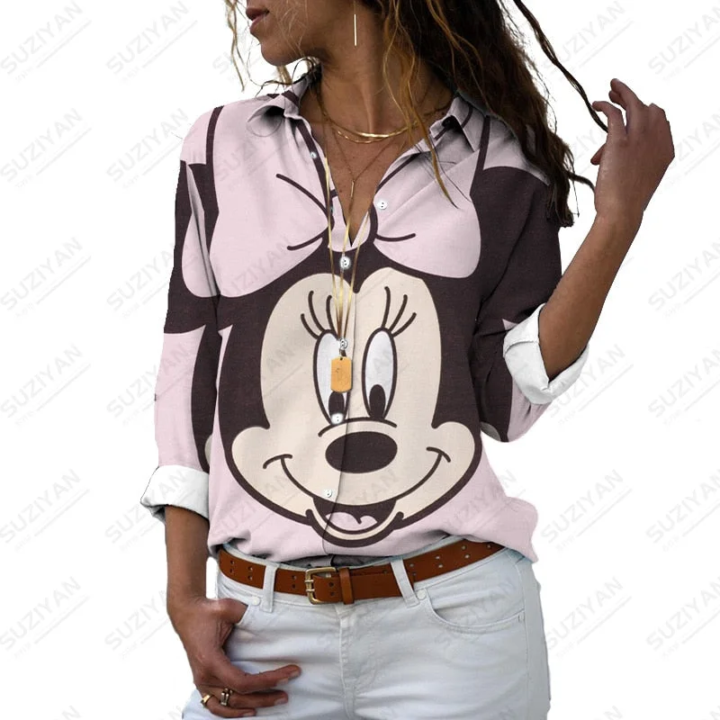 FashionSierra - Disney Plus Size Long Sleeve Printed Blouse