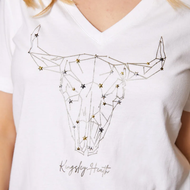 Star Studded Skull Shabby V-Neck Tee Pelican