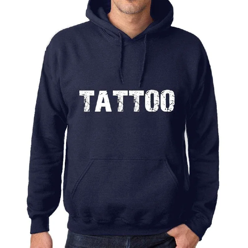 Unisex Printed Graphic Cotton Hoodie Popular Words TATTOO French Navy