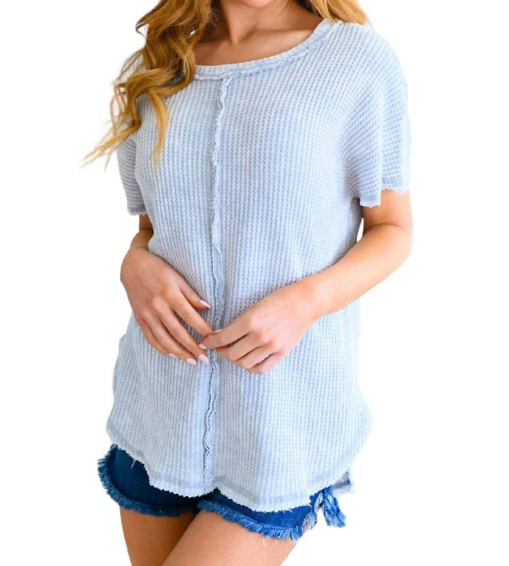 A Wink And A Smile Waffle Knit Top In Light Grey