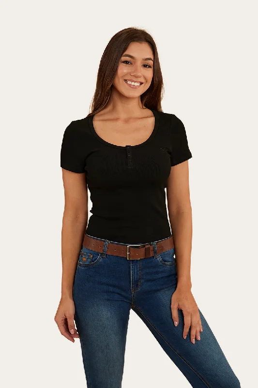 Arabella Womens Scoop Neck Baby Tee - Black