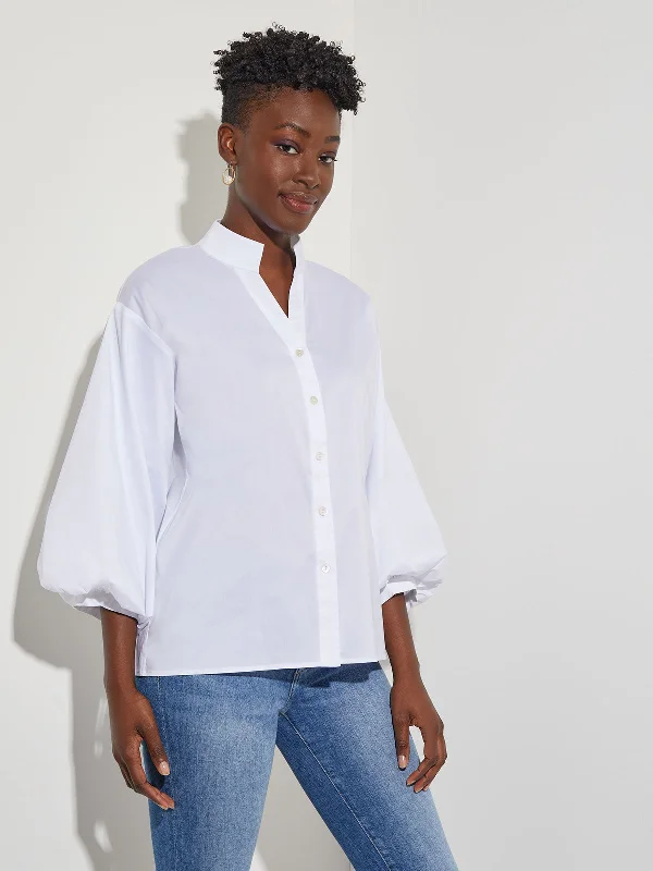 Bishop Sleeve Stretch Cotton Blouse