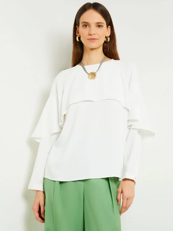 Cape Overlay Blouse - Crepe de Chine, White