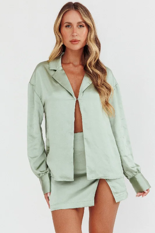 Coco Long Sleeve Satin Shirt Sage