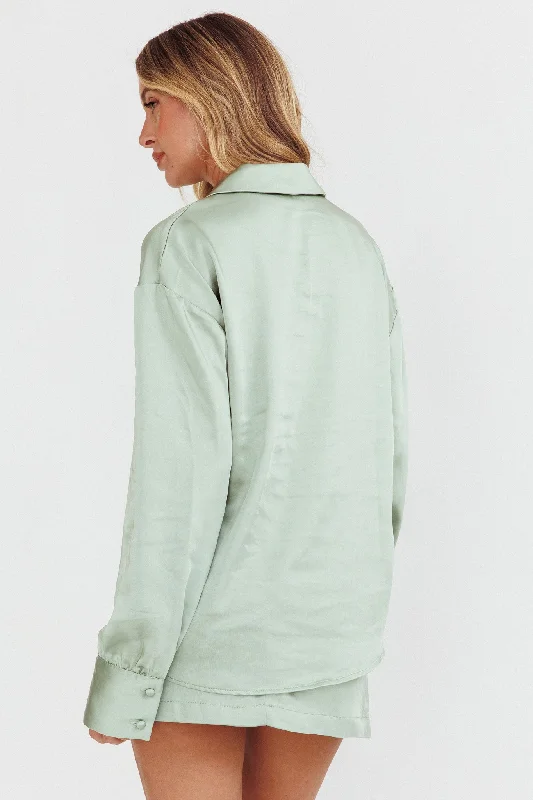 Coco Long Sleeve Satin Shirt Sage