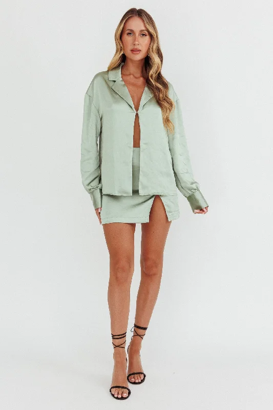 Coco Long Sleeve Satin Shirt Sage