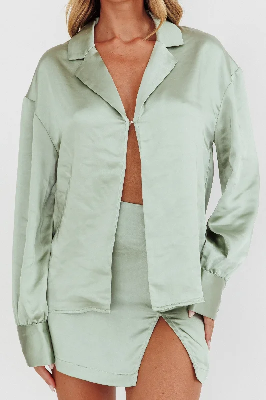 Coco Long Sleeve Satin Shirt Sage