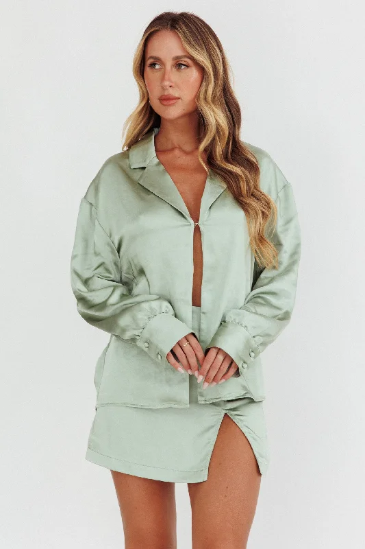 Coco Long Sleeve Satin Shirt Sage