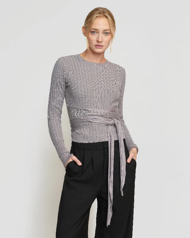 Deniza Tie-Front Ribbed Long-Sleeve Sweater