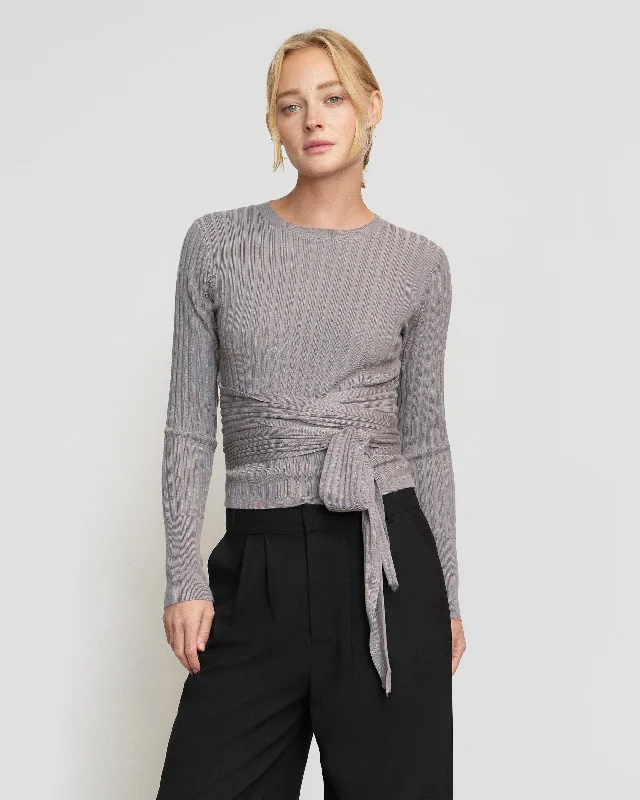 Deniza Tie-Front Ribbed Long-Sleeve Sweater