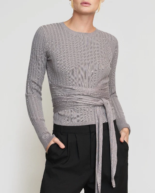 Deniza Tie-Front Ribbed Long-Sleeve Sweater