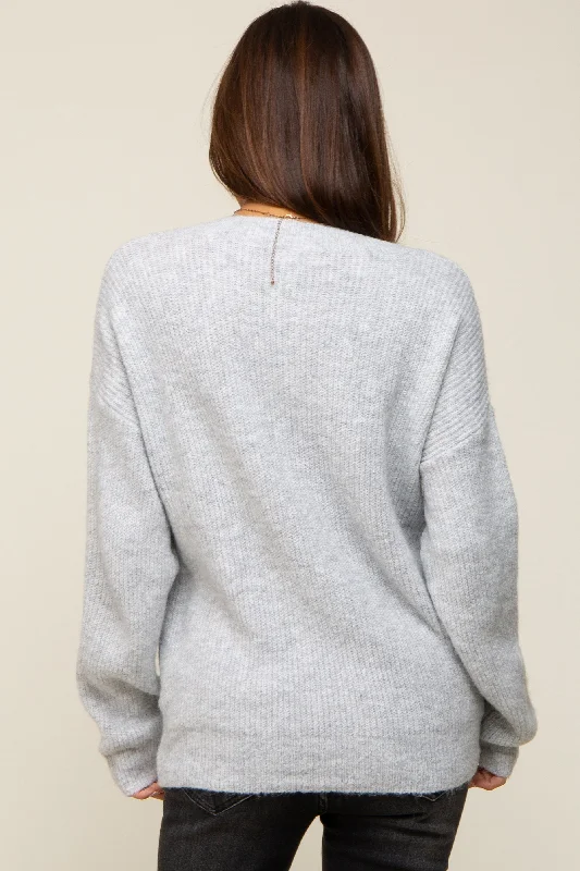 Heather Grey V-Neck Relaxed Fit Maternity Sweater