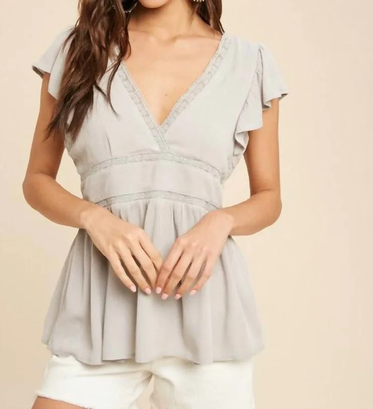 Holly Flutter Sleeve Tie-Back Top In Dove Grey