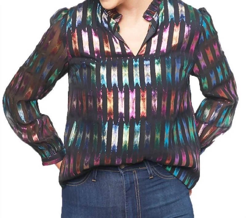 Lizzy Stripe Blouse In Black Multi