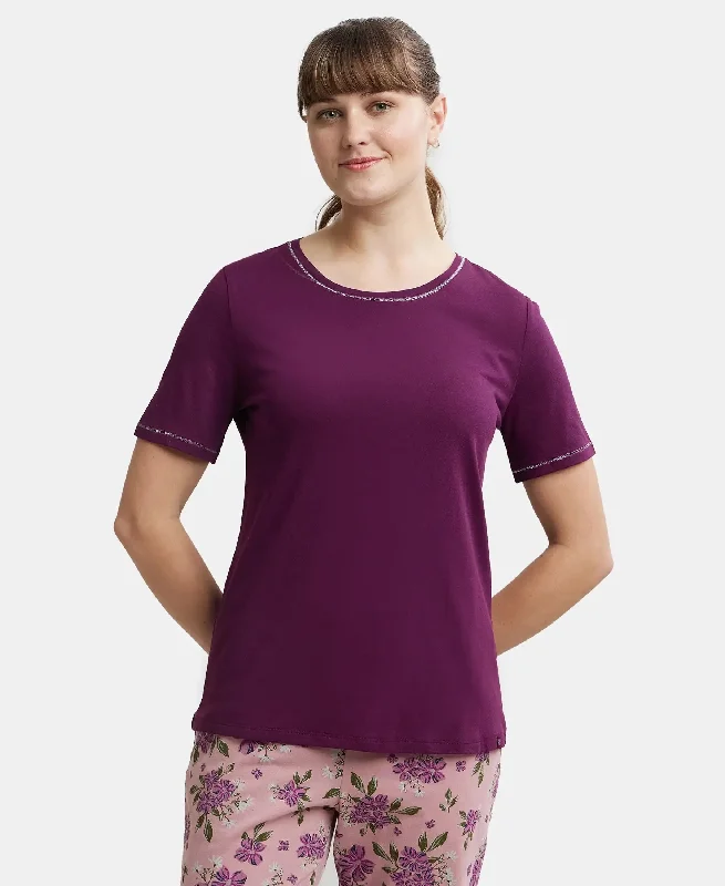 Micro Modal Cotton Relaxed Fit Round neck Half Sleeve T-Shirt - Purple Wine