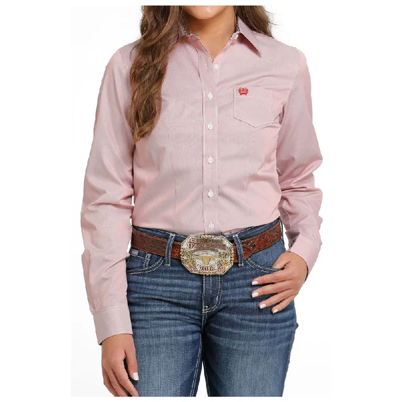 MSW9164208 Cinch Women's Long Sleeve Tencel Western Button Shirt - Red Stripe