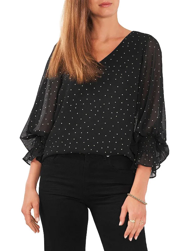 Sparkle And Shine Womens Chiffon Balloon Sleeves Blouse