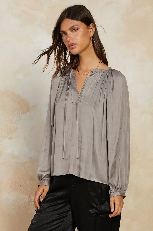 Split Neck Long Sleeve Top