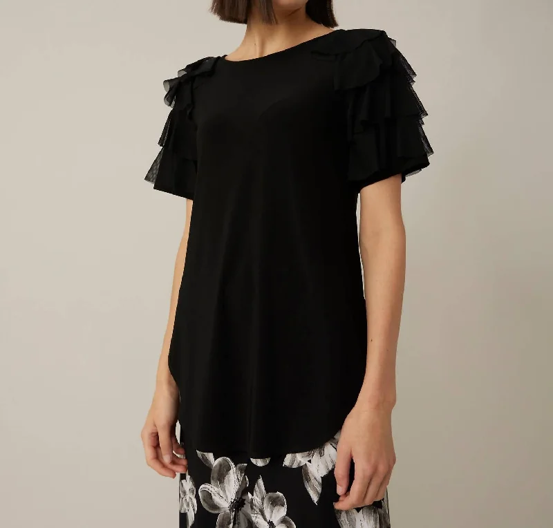 Tiered Ruffle Sleeve Top In Black