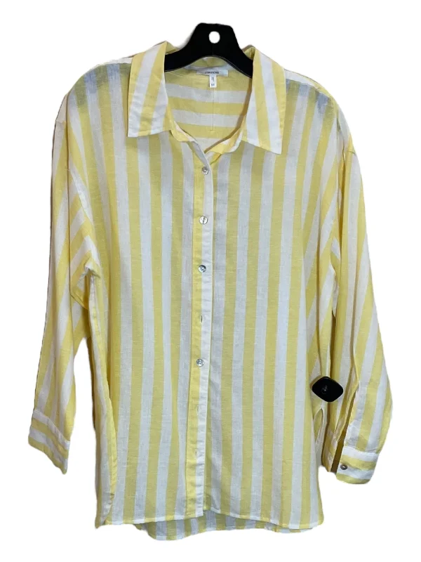 White & Yellow Blouse Long Sleeve Maurices, Size M