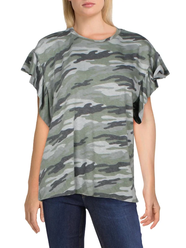 Womens Camouflage Ruffled T-Shirt