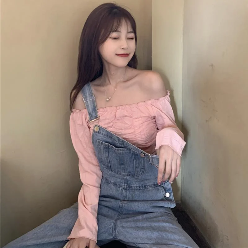 Women's Kawaii Off Shoulder Shirring Shirts