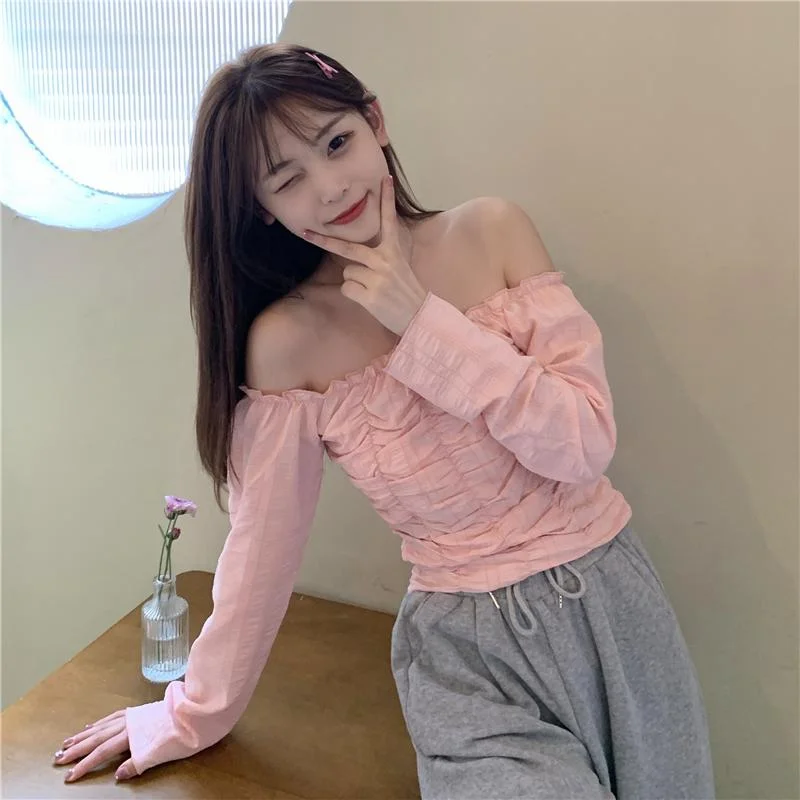 Women's Kawaii Off Shoulder Shirring Shirts