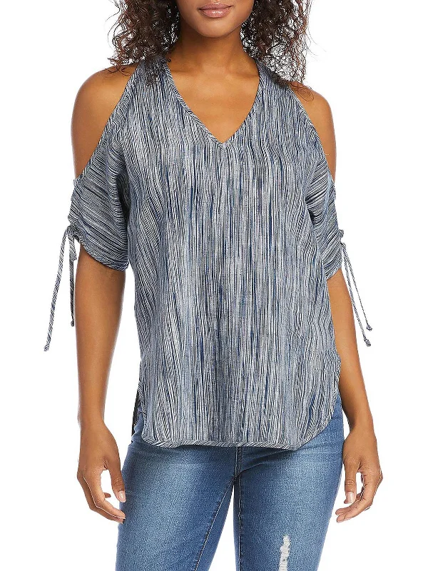 Womens Linen Cold Shoulder Blouse