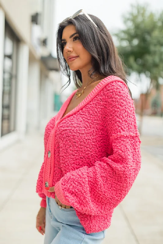 Breath Of Fresh Air Pink Textured Cardigan