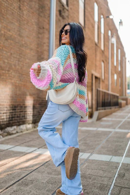 Forgot You Existed Pink, Orange, and Yellow Multi Striped Cardigan